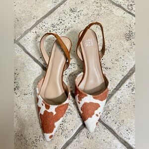 Chase & Chloe Arima faux fur slingback cow print kitten heel sz 8